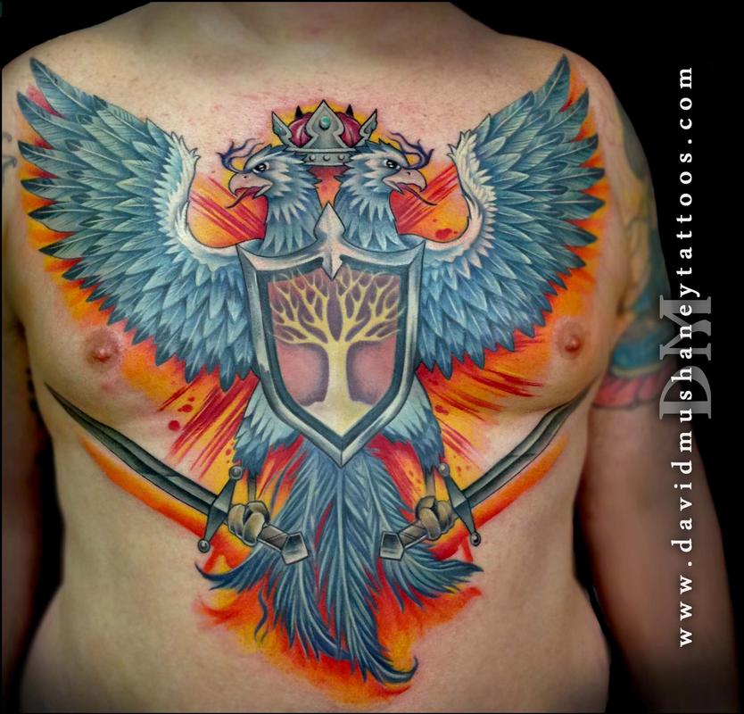 Double Headed Phoenix Chest Tattoo by David Mushaney: TattooNOW